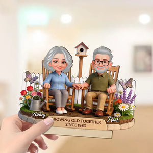 3D Effect Backyard Couple Growing Old Together - Personalized Wooden Plaque - Anniversary, Valentine's Day Gift For Couple