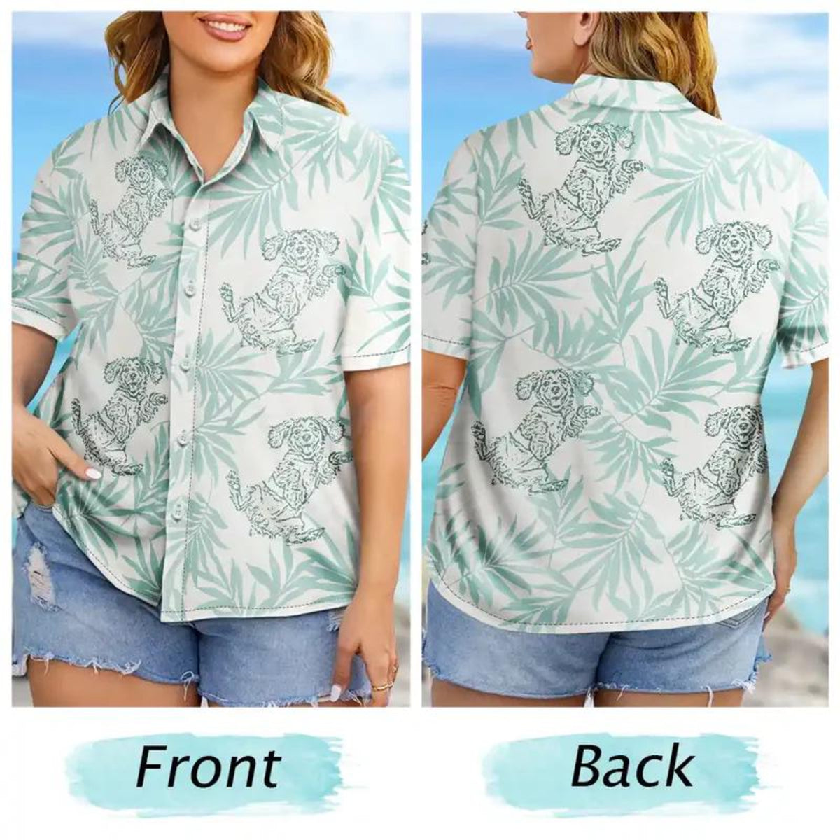 Custom Photo Pencil Drawing Palm Leaf Vacation Vibe - Personalized Hawaiian Shirt, Gift For Family Members, Summer Gift