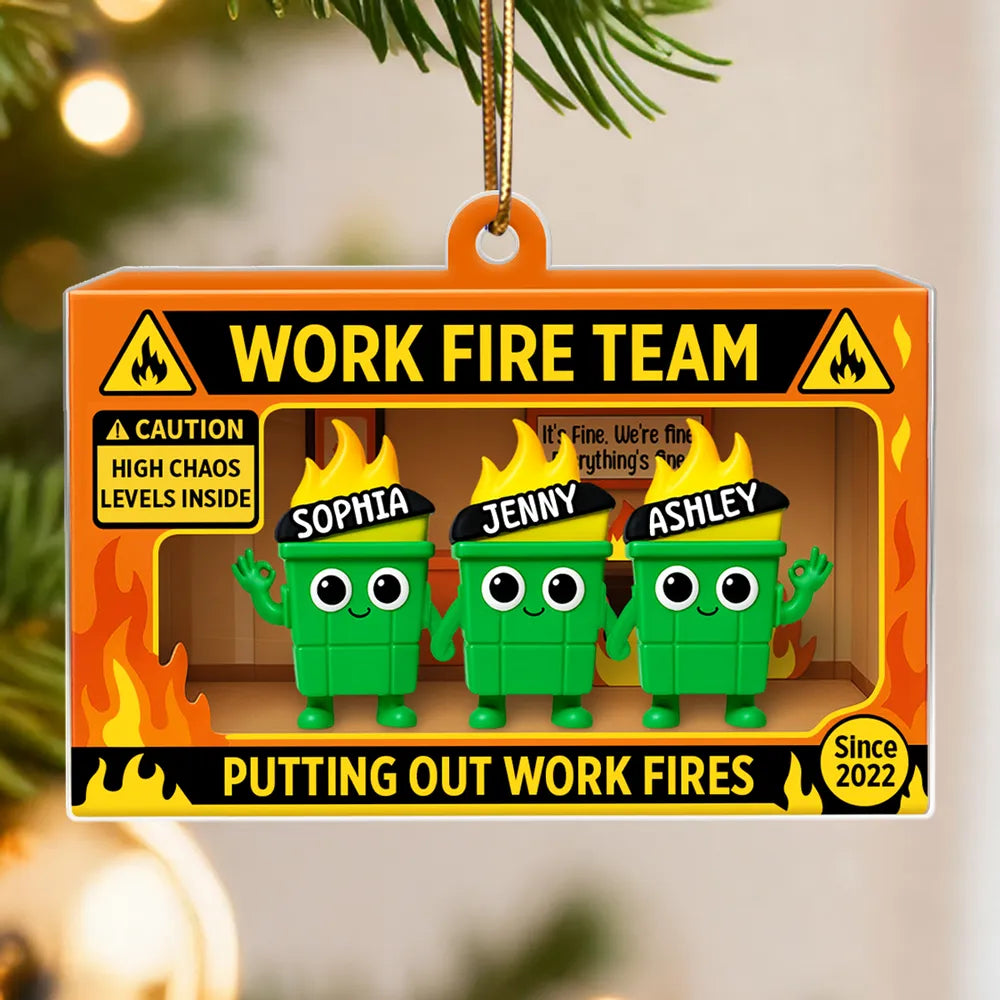 Action Figure Dumpster Fires - Personalized Acrylic Ornament - Christmas Gift for Coworkers