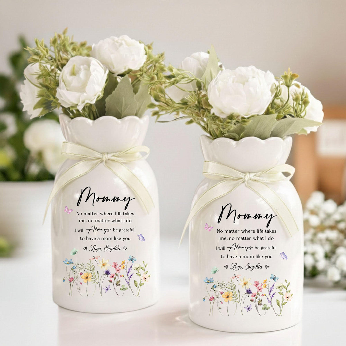 Personalized Mommy Always Flower Vase, Mothers Day Gift for Mum, Gift from Grandkids, Ceramic Flower Pot, Gift for Her, Wildflower Ceramic Vase