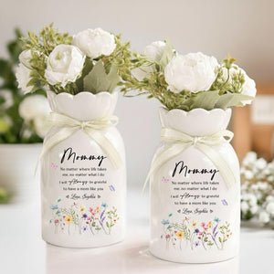 Personalized Mommy Always Flower Vase, Mothers Day Gift for Mum, Gift from Grandkids, Ceramic Flower Pot, Gift for Her, Wildflower Ceramic Vase
