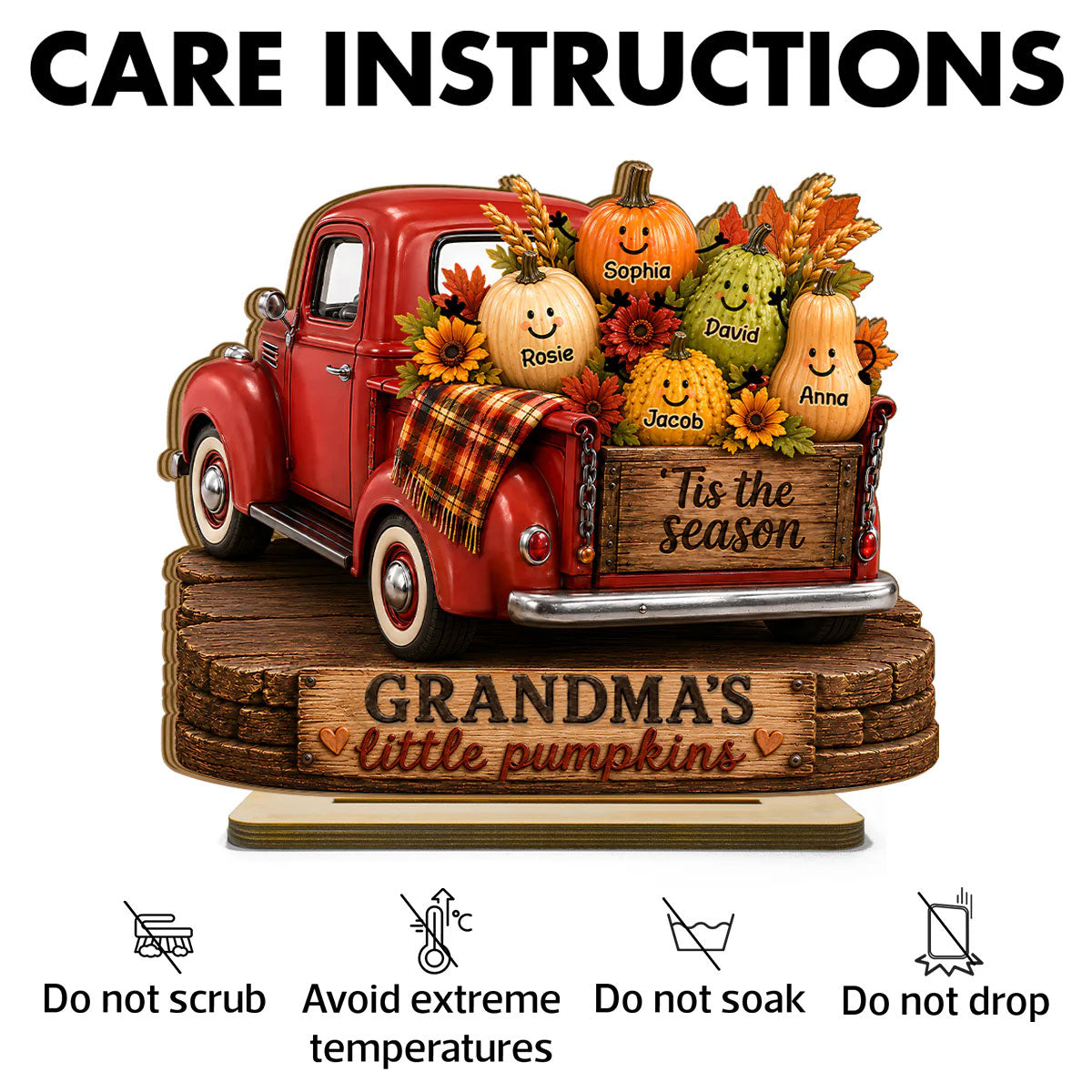 Grandma's Little Pumpkins Pickup Truck - Personalized 2-Layered Wooden Plaque - Cozy Fall Decor for Grandma