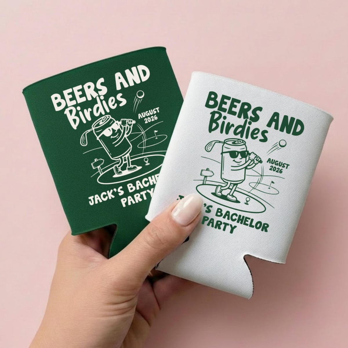 Beers and Birdies Can Cooler, Golf Party Favor, Custom Name Drink Sleeve, Golf Theme Gift, Groomsmen Party Favor, Bachelor Trip Gift