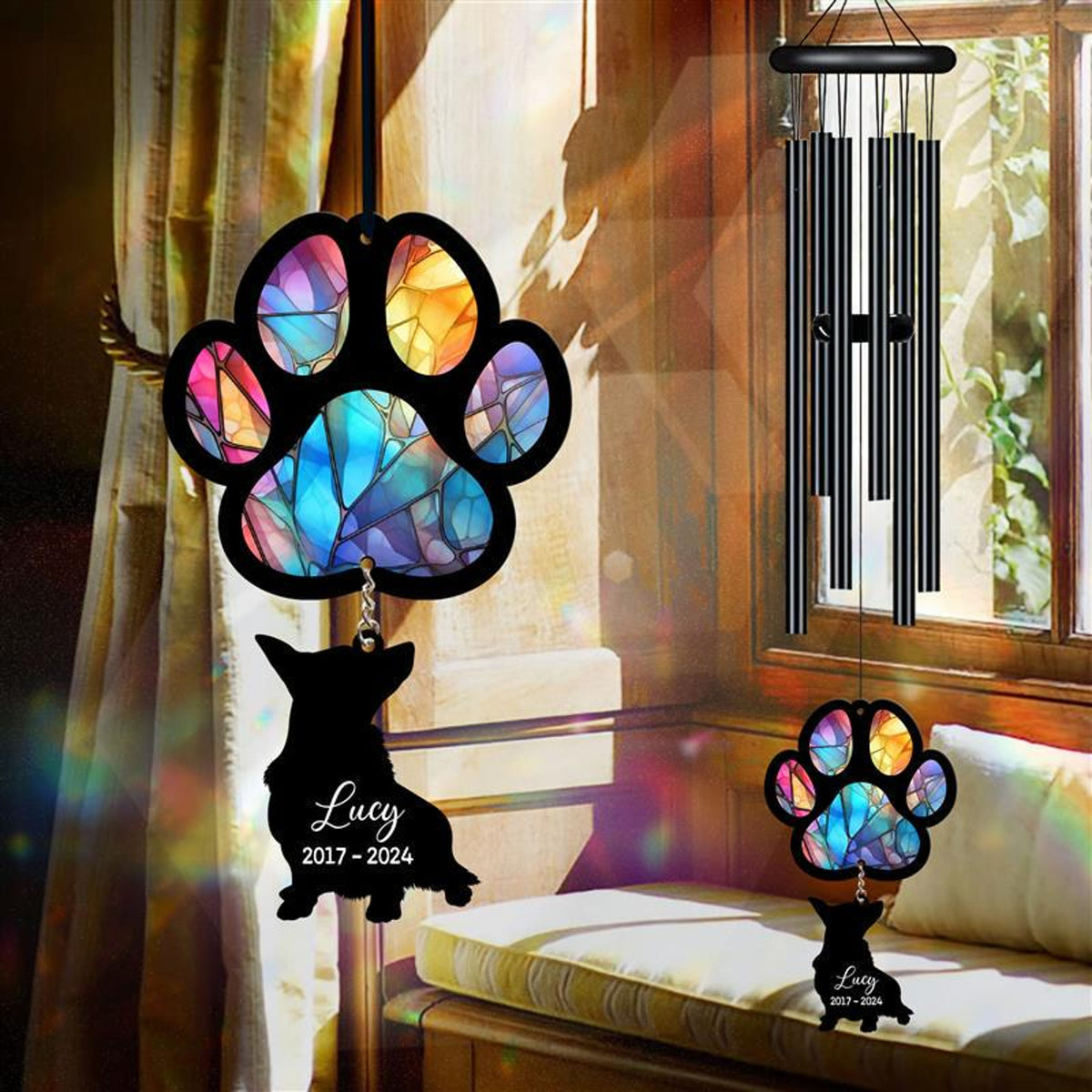 Personalized Pet Memorial Wind Chime, Remembrance Wind Chime, Pet Suncatcher Wind Chime, Dog Paw, Dog Loss, Dog Memorial, In Loving Memory