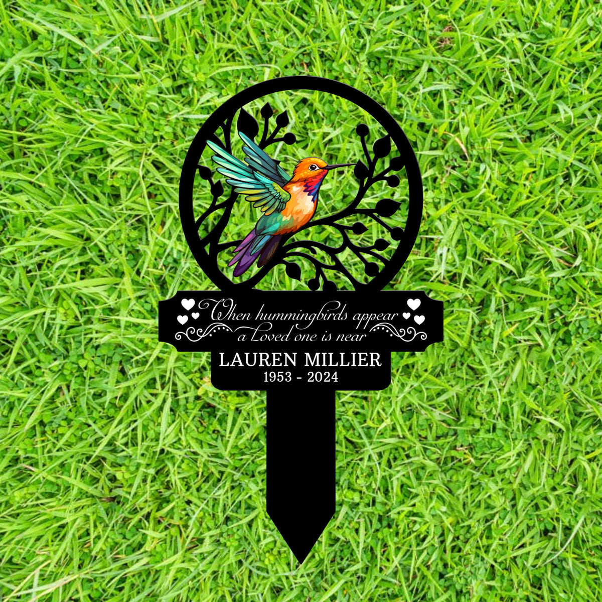 Custom Name Hummingbird Memorial Metal Stake, Hummingbird Name Sign, Garden Metal Stake, Sympathy Gift, Mother's Day, Memorial Stake