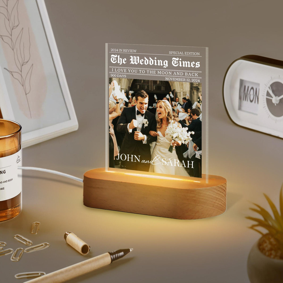 The Wedding Times, Personalized Couple LED Night Light, Custom Photo Night Light, Anniversary Gift for Couple, Wedding Gift, Gift for Her