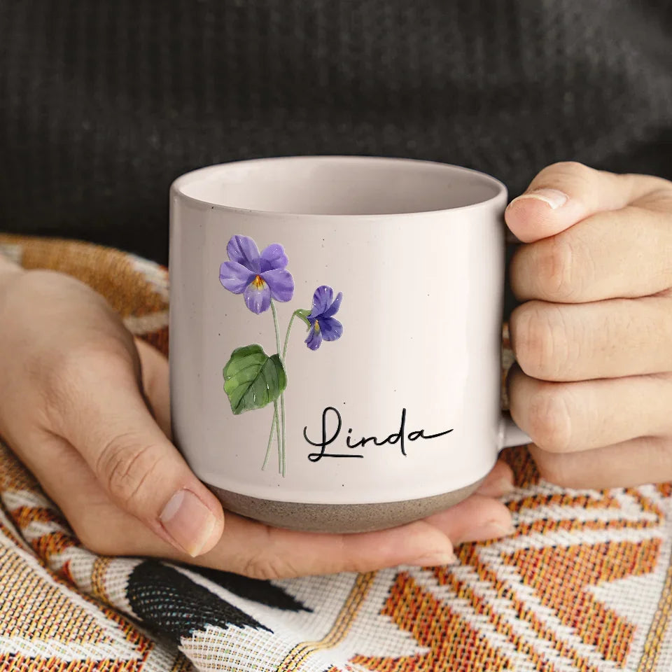 Birth Month flower & Name - Personalized Pottery Mug - Gift For Best Friends, BFF, Sisters