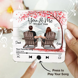 Romantic Mountain Landscape with Blossom Tree Sitting Couple - Personalized Music Magnet - Valentine's Day Gift For Couple