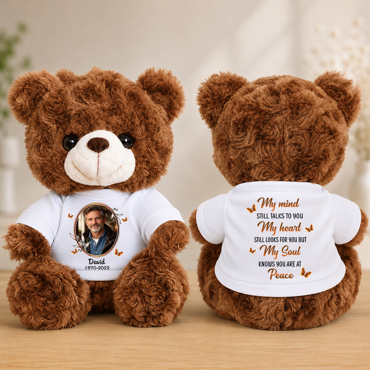My Mind Still Talks To You Photo Butterflies Sympathy Remembrance - Personalized Memorial Teddy Bear