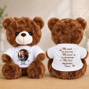 My Mind Still Talks To You Photo Butterflies Sympathy Remembrance - Personalized Memorial Teddy Bear