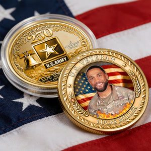 U.S. Veteran 250 Years Of Freedom Custom Photo - Personalized Metal Coin - Gift For Soldier, Veteran, Patriotic Gift