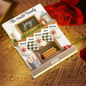 Family Fireplace Mantle Tree Home Stocking Stuffer - Personalized Light Box - Gift For Family, Christmas Home Decoration