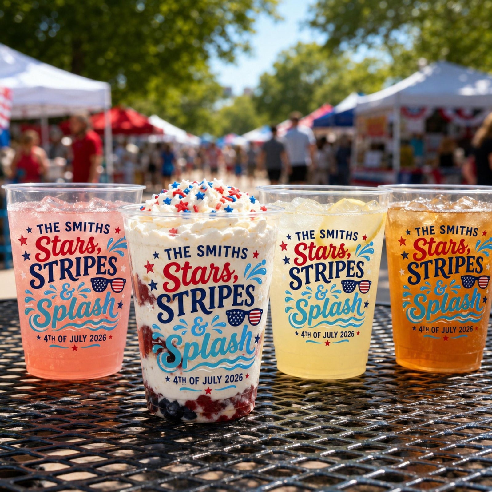 Personalized Pool Party Plastic Cups, Custom Stars Stripes and Splash Cups, 4th of July Family Pool Party Cups