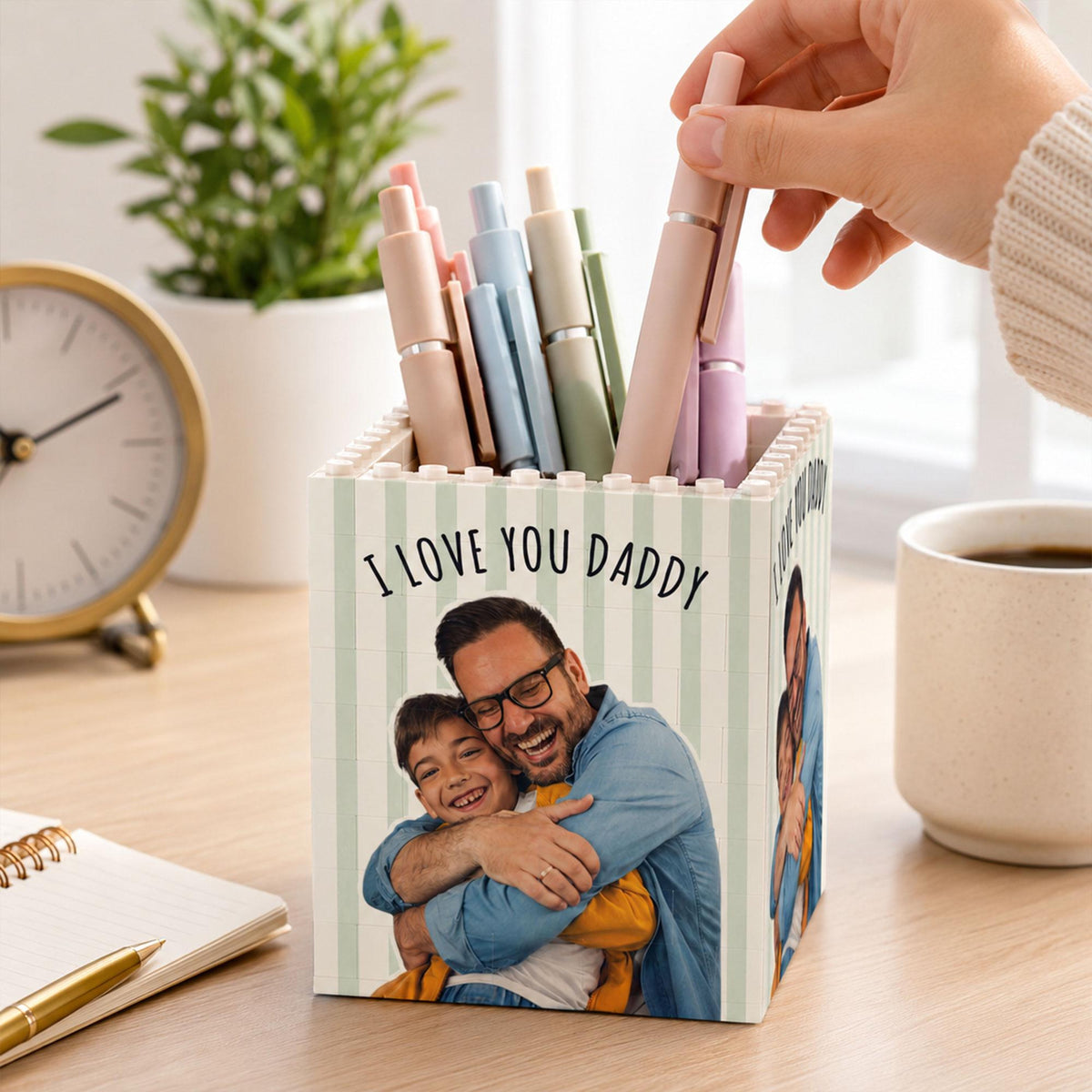 Personalized Photo Building Block Pen Holder, Best Dad Puzzle Block, New Dad Gift, Gift For Papa, Father's Day Gift For Dad, Husband