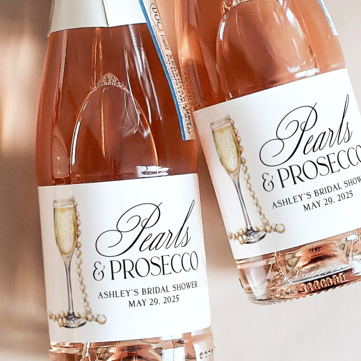Pearls and Prosecco Bachelorette Champagne Labels, Pearl Bridal Shower Champagne Bottle Stickers, Elegant Bachelorette Bridal Shower Favor