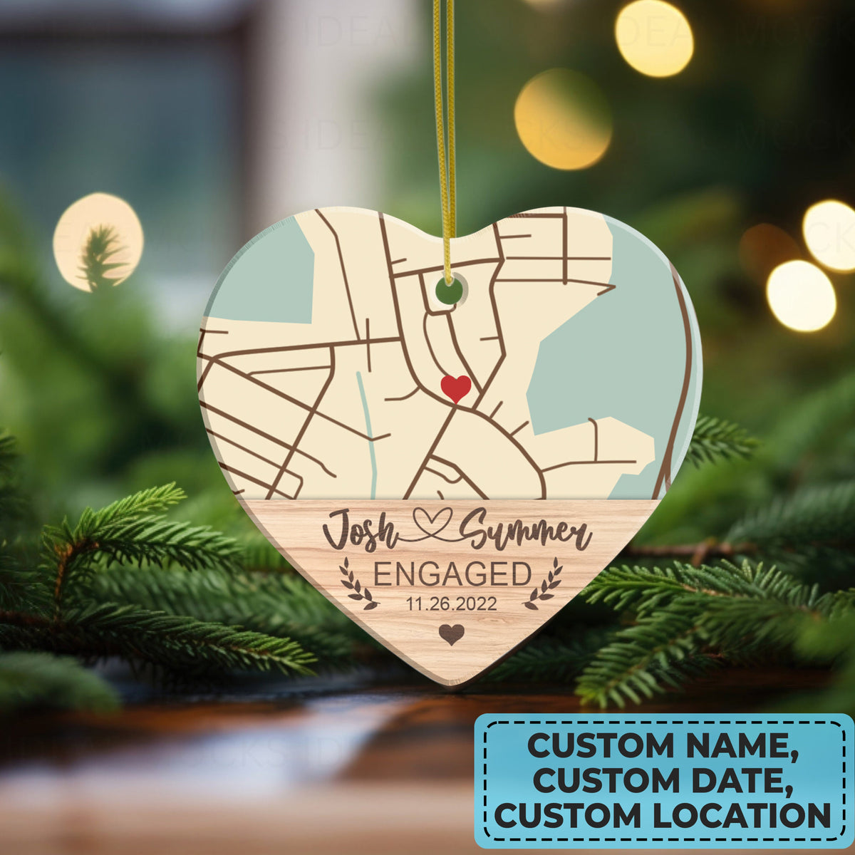 Custom Location Engaged Ornament, Photo Ornament Engagement Gift For Newly Engaged Couple, Christmas Ornaments Anniversary Gift For Husband