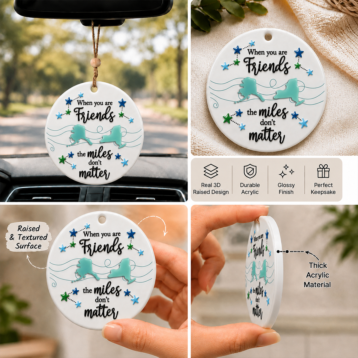 When You Are Friends Miles Don't Matter Christmas - Real 3D Ceramic Ornament