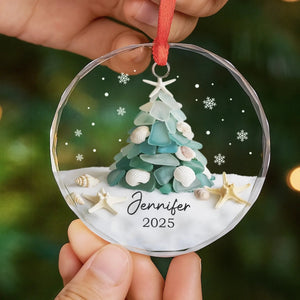 Christmas Coastal Sea Glass - Personalized Crystal Ornament - Christmas Gift For Sister, Friend, Family