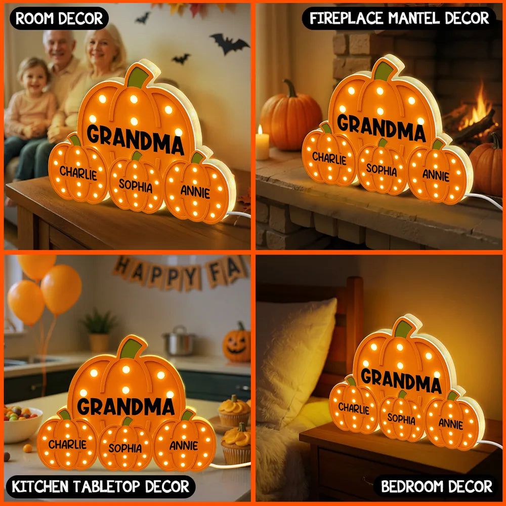 Mom Grandma Little Pumpkins - Personalized Acrylic Light Box - Gift For Mom, Grandma, Fall Season Home Decor