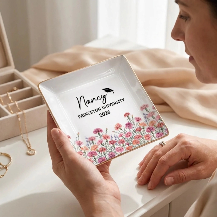 Custom Full-Print Jewelry Dish - Personalized Graduation Gifts For Her, Him - A Milestone In Full Bloom
