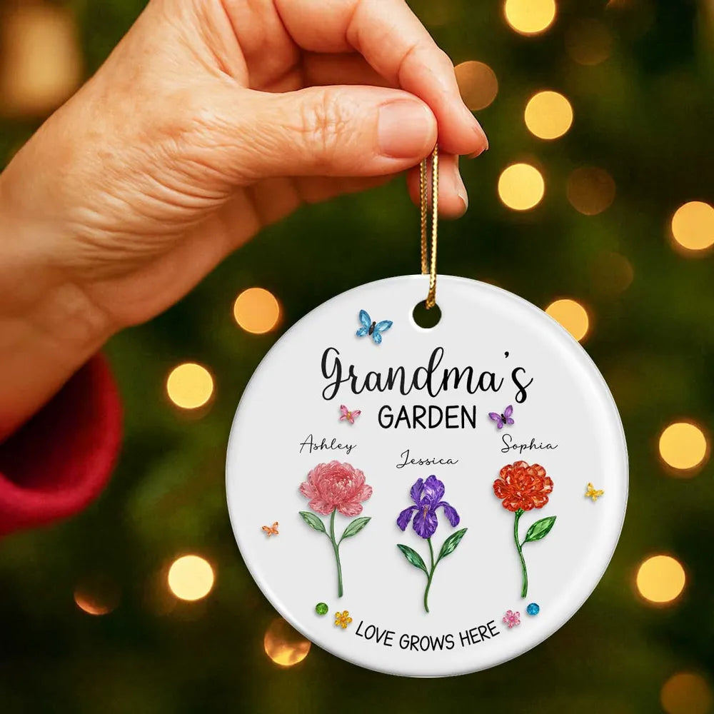 Grandma's Garden Custom Birth Month Flower - Personalized Ceramic Ornament - Heartfelt & Thoughtful Christmas Gift for Grandma