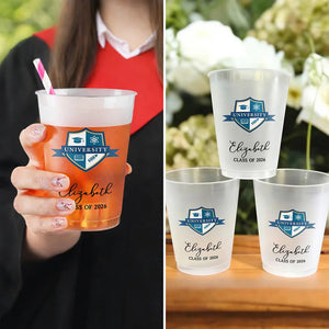 Custom Photo University Logo Graduation - Personalized Frosted Cups - Graduation Drinkware, Party Favor Cup