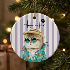 Personalized Watercolor Pet Portrait Striped Ornament - Christmas Gifts For Dog Cat Lovers