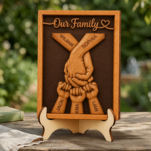 Personalized Family Wooden Plaque, Custom Kid's Name Wooden Sign, Fist Bump Family Wood Sign Anniversary, Father's Day Gift For Husband/Him