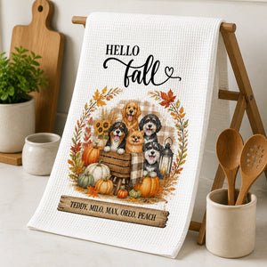 Hello Fall Farmhouse Dogs Kitchen Towel – Personalized Pet Names - Personalized Kitchen Towel 5a255f02-79c8-43ef-acd9-aa774a4f39ea.jpg