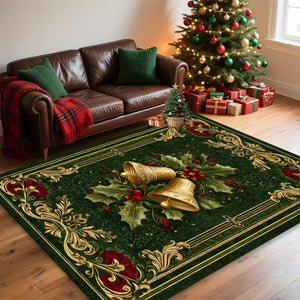 Elegant Christmas Bell Rug, Green Gold Holiday Carpet with Holly Leaves, Red Berries and Festive Home Decor Design 5a89baef-6dc9-44d2-bc30-bd92d573e32b-2.jpg