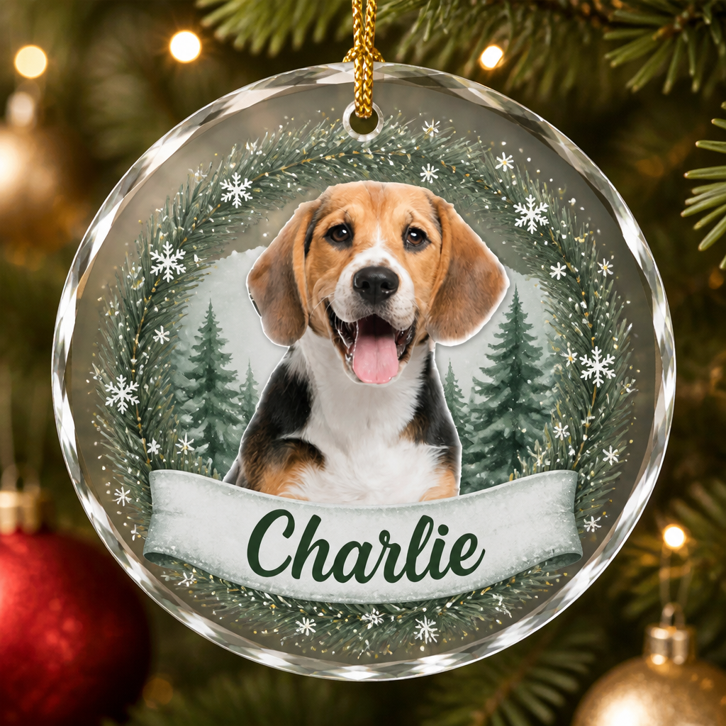 Winter Woodland Pet Photo Crystal Ornament - Personalized Crystal Ornament 5a94c796-4d36-4143-a2fa-af6858051674.png