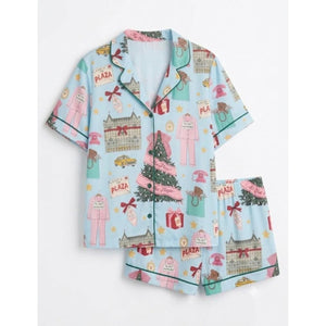 Women’s Christmas in New York Satin Pajama Set, NYC Holiday Short Sleeve Sleepwear, Festive Christmas Pajamas, Winter Gift For Her 5a950b2c-8f0f-4a43-b58e-14a7000618dc-plaza_square_09.jpg