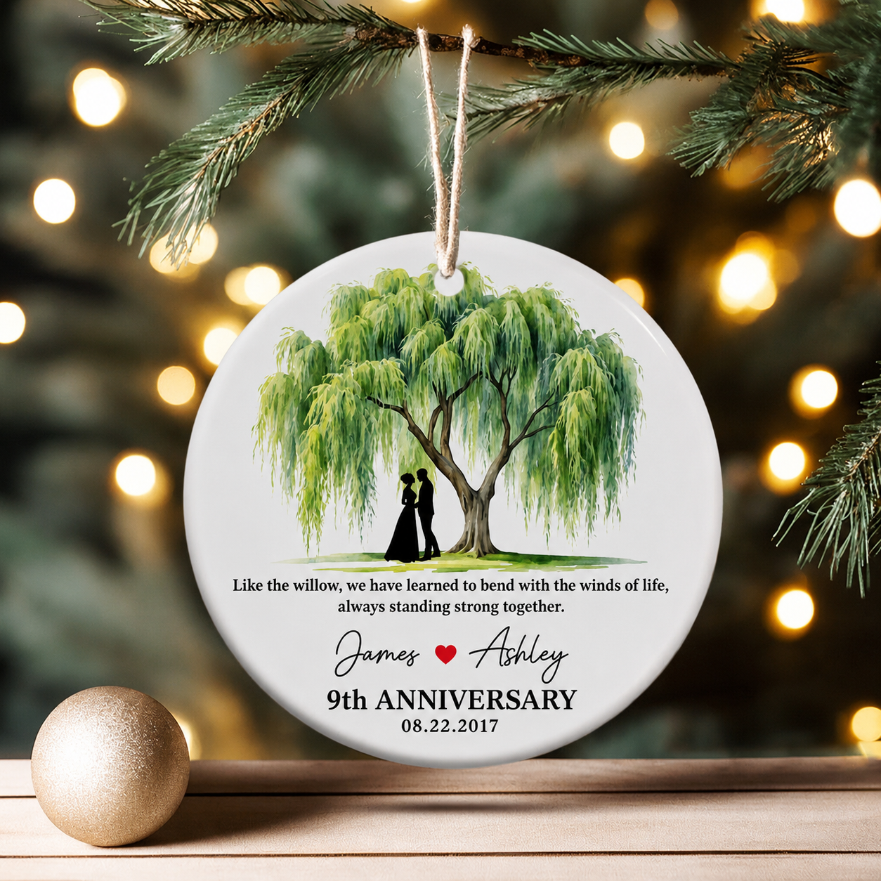 9th Anniversary Willow Tree Ceramic Ornament, Custom Wedding Anniversary Gift for Wife,9th Anniversary Gifts for Couple,Wedding Gift For Her