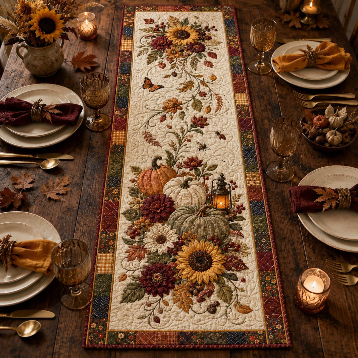 Quilted Sunflower & Pumpkin Table Runner, Fall Decor 5afda9a6-8692-4d7c-8f33-763594e76af1-3.jpg