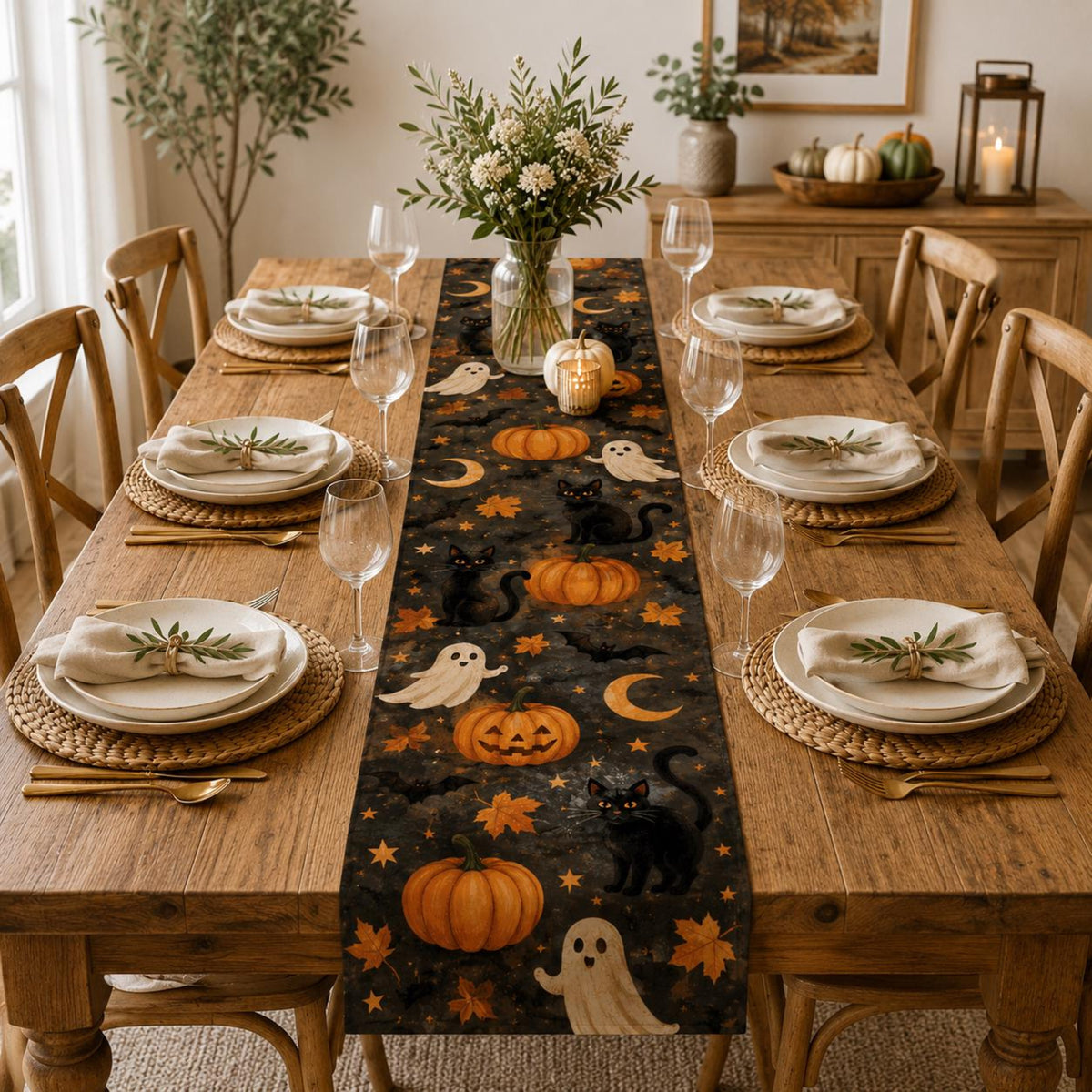 Halloween Pumpkin Ghost Table Runner, Black Cat Spooky Fall Dining Decor, Autumn Farmhouse 5b0e61ba-101d-46f2-bf4b-72a6b90c4016-1.jpg