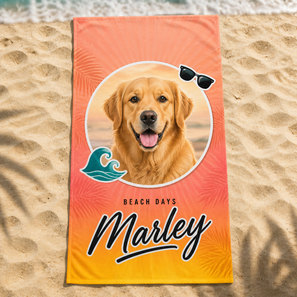 Sunset Palms Pet Photo Beach Towel - Personalized Beach Towel 5b2d7f86-2642-4277-8283-2cee20026a0e.png