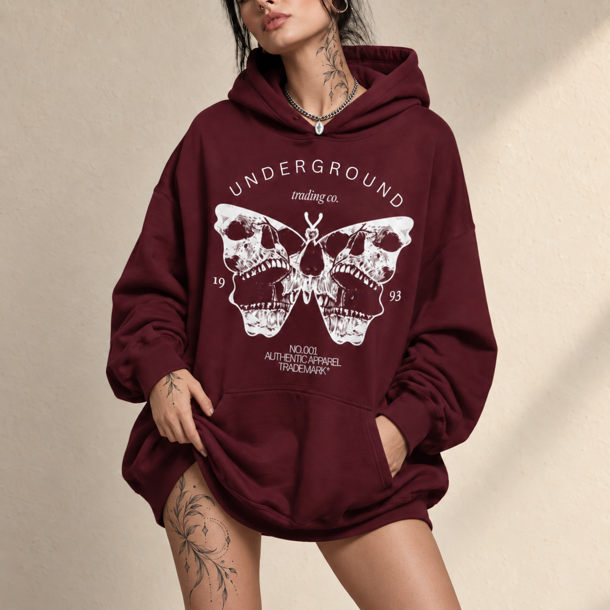 Underground Skull Butterfly Hoodie, Gothic Y2K Streetwear Sweatshirt, Graphic Skeleton Hooded Sweater, Unisex Hoodie 5b3521d5-7023-4cc5-8ec6-1c866f032ae4-Hoodie-burgundy-v-i-h-nh-x-m-t-i-gi-n.png