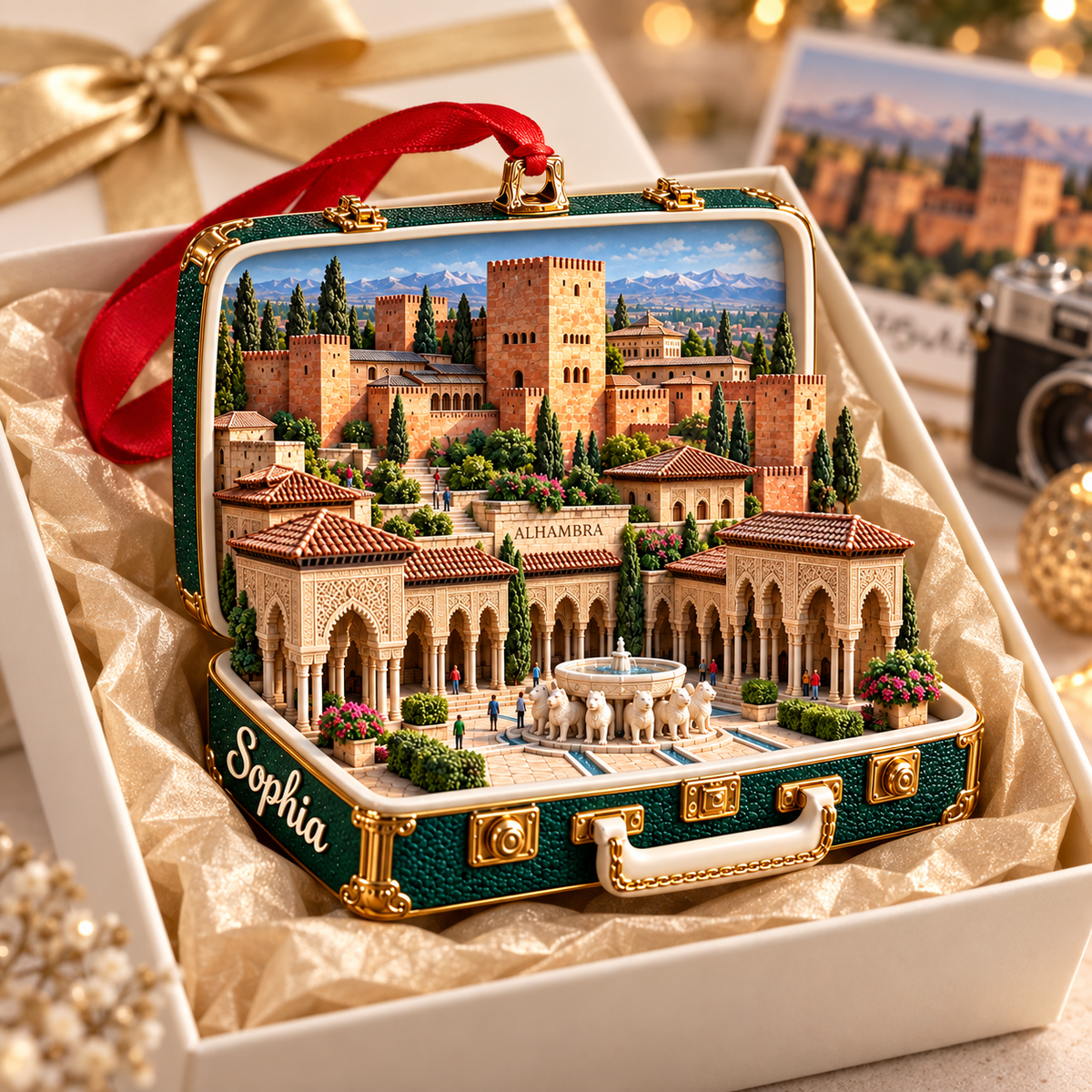 Personalized 3D Alhambra Suitcase Christmas Ornament – Granada Spain Travel Souvenir & Gift for Spain Lovers 5b70cd27-1b27-43f2-a348-2d28b8b5a031-Emerald-Alhambra-ornament-in-gift-box-3.png