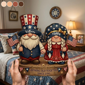 Custom Patriotic Couple Wooden Plaque Growing Old Together Gift for Him & Her