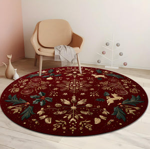 Red Christmas Round Rug, Elegant Holiday Carpet with Gold Snowflake and Reindeer Design for Living Room or Entryway 5bcf2b7d-cdbe-459a-88e8-270c84f35f0f-4.jpg