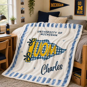 Custom School Pennant Flag Blanket, College Graduation Gift, Class of 2026 University Spirit Striped Pillow, Senior Night, College Bed Party 5bcf4770-f3dc-4026-a7d5-7da454cd1cf7-banner-1.png