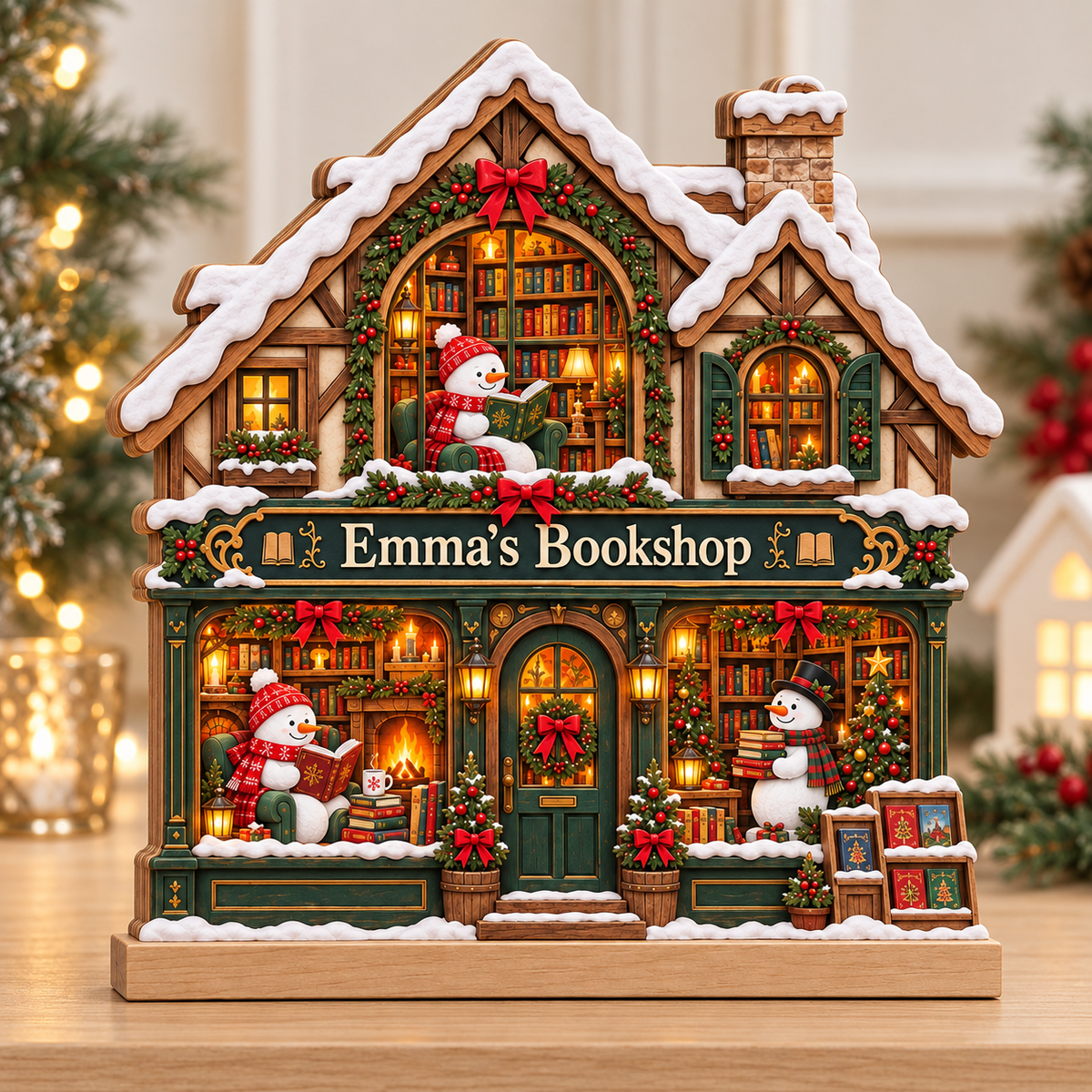 Snowman Bookshop Wooden Block, Personalized Winter Bookstore Christmas Decor, Book Lover Shelf Sign, Reading Lover Gift, Bookish Christmas Gift 5c0beee2-68eb-449a-a810-17dafead094a-Emma-s-Bookshop-snowy-plaque-1.png