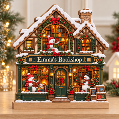 Snowman Bookshop Wooden Block, Personalized Winter Bookstore Christmas Decor, Book Lover Shelf Sign, Reading Lover Gift, Bookish Christmas Gift 5c0beee2-68eb-449a-a810-17dafead094a-Emma-s-Bookshop-snowy-plaque-1.png