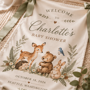 Personalized Woodland Baby Shower Welcome Sign Fabric Banner Custom Baby Shower Entrance Sign Woodland Animals Party Decor 5c19b260-0d25-43a5-af12-04eb4e52f737-mockup_set1_image2.png