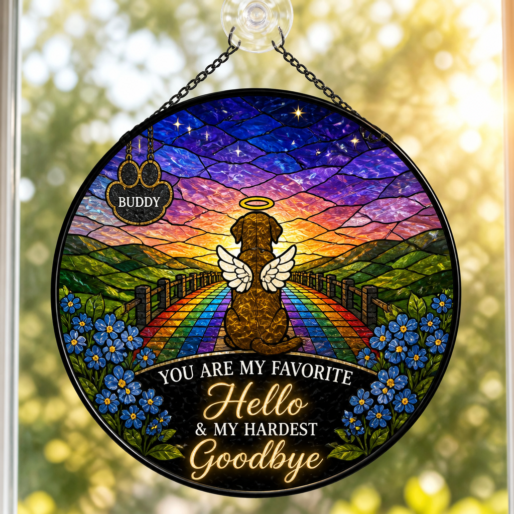 Stained Glass Pet Memorial Suncatcher – Favorite Hello, Hardest Goodbye - Personalized Suncatcher Stained Glass 5c27224c-9c9a-4b1f-913a-1f03e46cb782.png