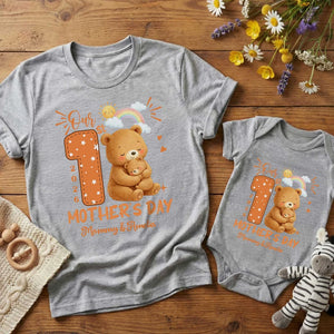 Personalized 1st Mother's Day Animal Mom Baby T-shirt Baby Bodysuit Matching Outfit with Names and Year Mother's Day Gift for Baby Mom