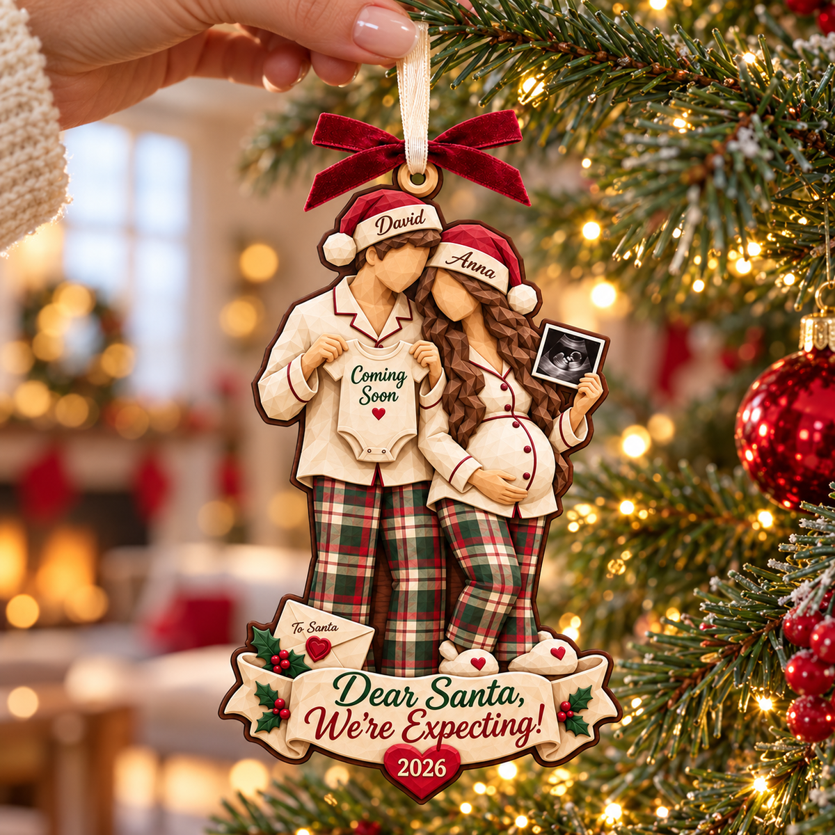 Personalized Pregnancy Announcement Christmas Ornament 2026 – Dear Santa We’re Expecting, Custom Couple Names, Gift for Parents to Be 5c98cfdc-fda0-46ac-b595-438d9f6fe956-Pregnancy-announcement-ornament-on-a-Christmas-tree-3.png