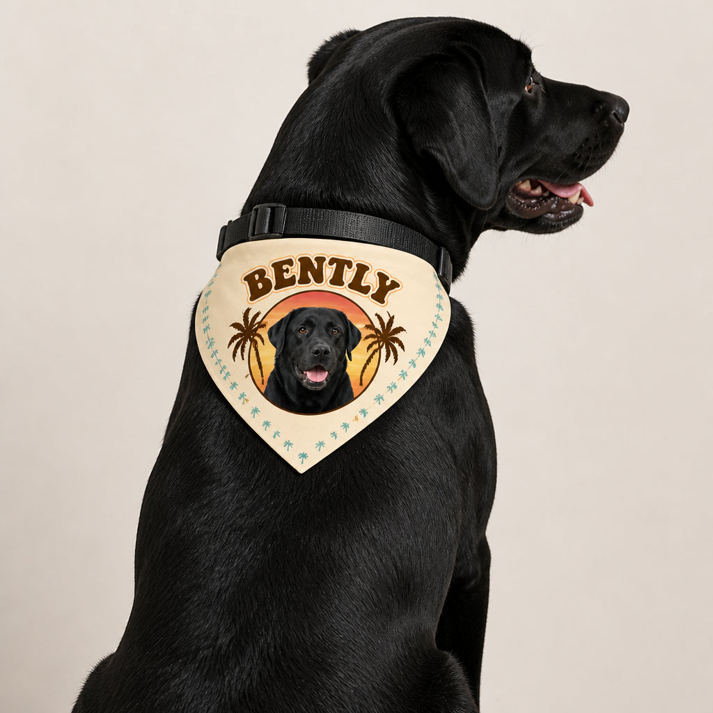 Custom Pet Photo Bandana – Tropical Sunset Badge with Name - Personalized Pet Bandana Collar With Adjustable Buckle 5ca27f7f-5a70-4174-a5c0-662cca00dc70.jpg