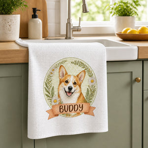 Corgi With Flowers Personalized Kitchen Towel - Personalized Kitchen Towel 5cdaa525-c2e7-4d1e-b793-79a768ea006a.jpg