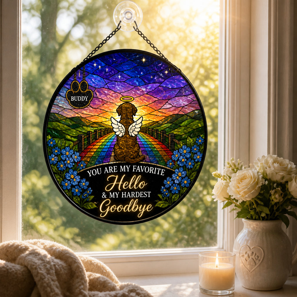 Stained Glass Pet Memorial Suncatcher – Favorite Hello, Hardest Goodbye - Personalized Suncatcher Stained Glass 5cdb0213-cceb-4e88-a65a-8546dc738db0.jpg